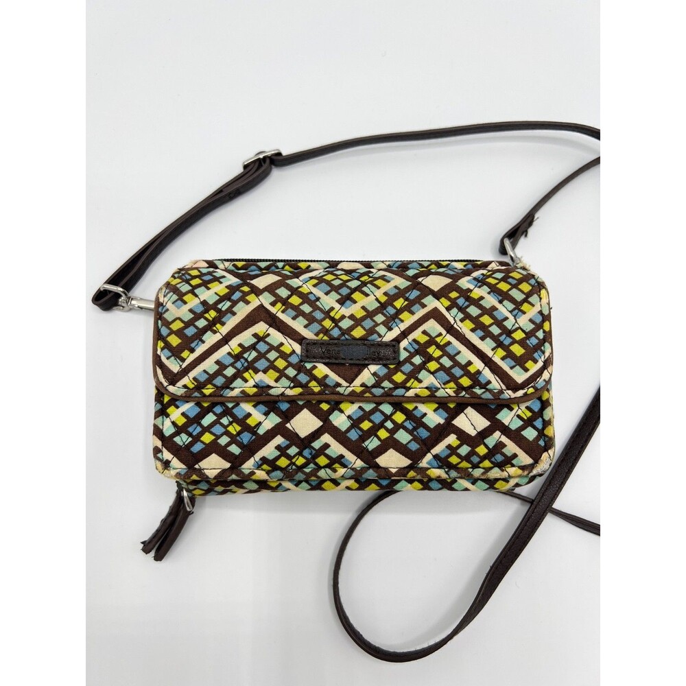 As Is Vera Bradley RFID All-in-One Crossbody Bag Wallet Rainforest Green Brown